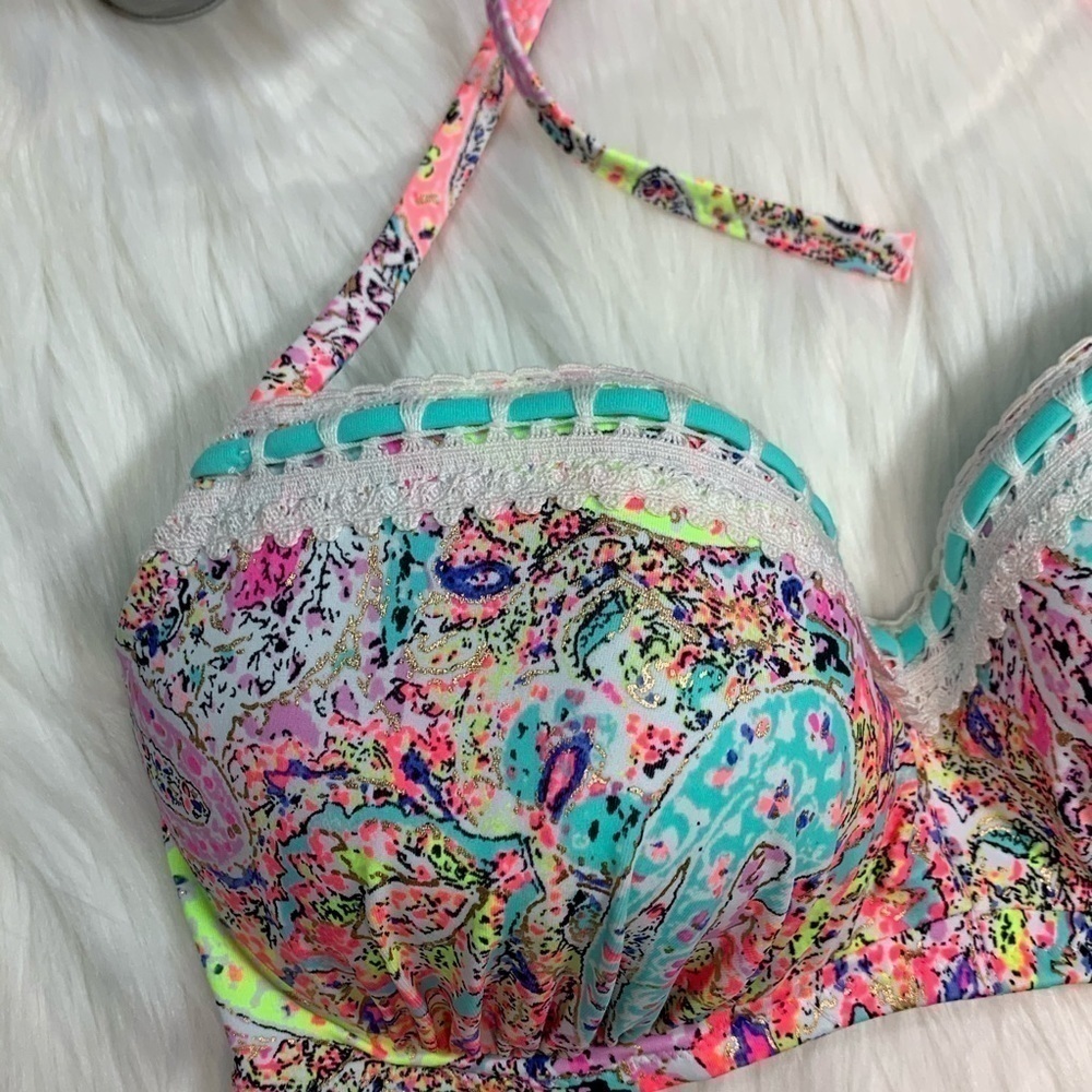 NWOT Shade & Shore Multicolored Halter Bikini Top - Picture 4 of 10